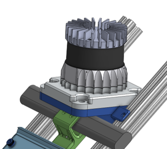 CAD render of the modular LIDAR mounting assembly with aluminum inserts and vibration isolation